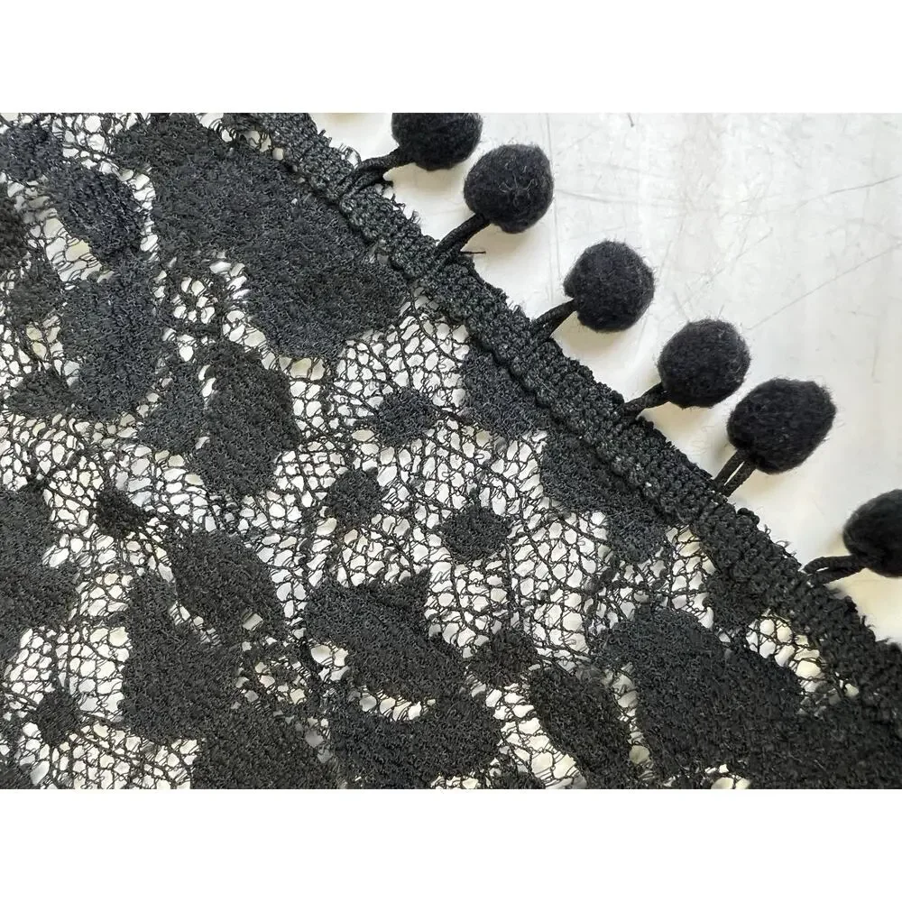 Lace Scarf Black Pom Poms Rectangle 60